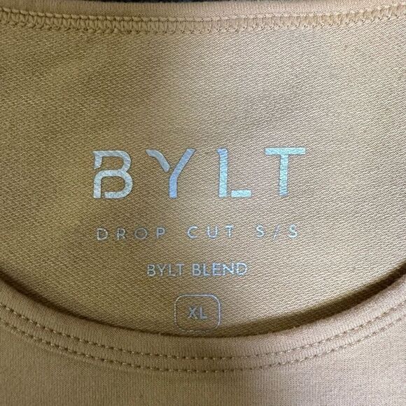 Bylt Mens Size XL Drop Cut S/S Athletic T Shirt Tan Short Sleeve Curved Hem - Picture 6 of 7